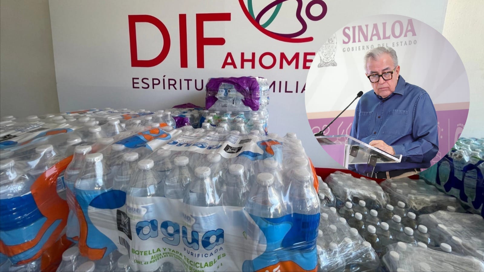 Rubén Rocha Moya informó este lunes que la campaña Aquatón 2025 superó el millón 150 mil litros de agua embotellada