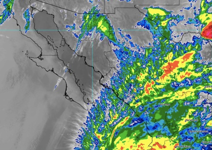Así se ve la entrada de humedad que impulsa la tormenta tropical Alvin hacia Sinaloa y otros estados del país.