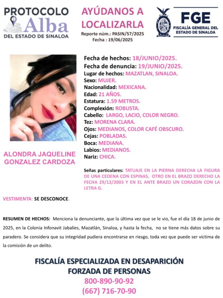 Ficha de búsqueda de Alondra Jaqueline González Cardoza.