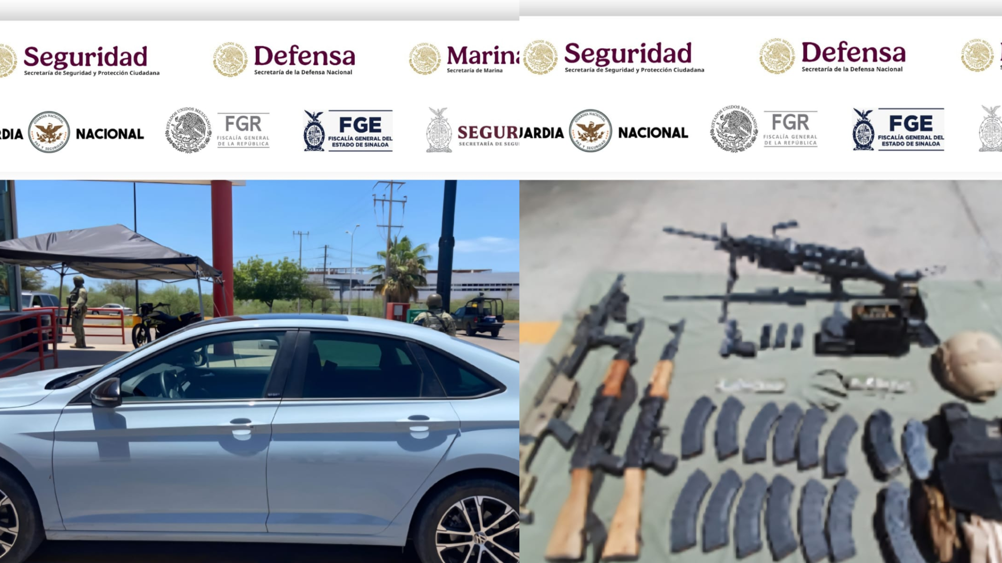 Aseguran un vehículo con armas y equipo táctico en Navolato