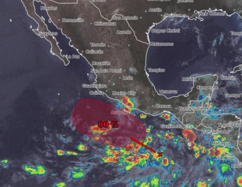 Zona de baja presión al sur de Oaxaca y Chiapas.