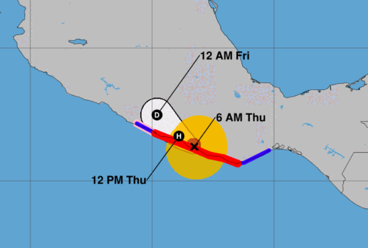 Punto de choque del huracán Erick hoy 19 de junio.