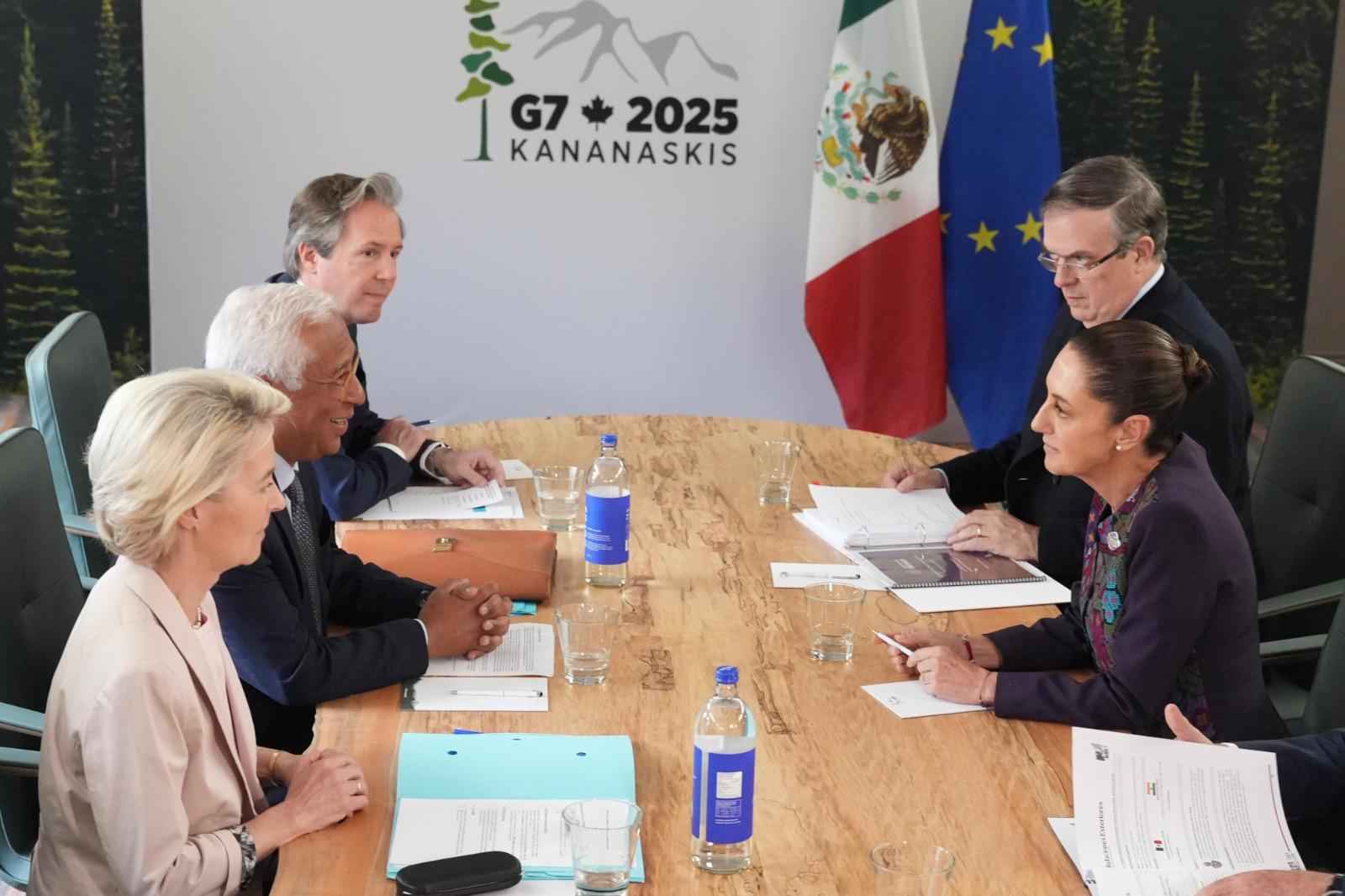 Claudia Sheinbaum sostiene diálogo sobre tratado comercial México-UE en el G7