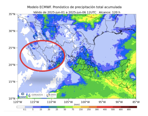 Pronóstico de precipitación acumulada del 1 al 6 de junio de 2025. SMN