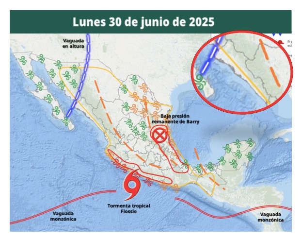 Áreas de vigilancia por pronóstico de tormentas en México. SMN