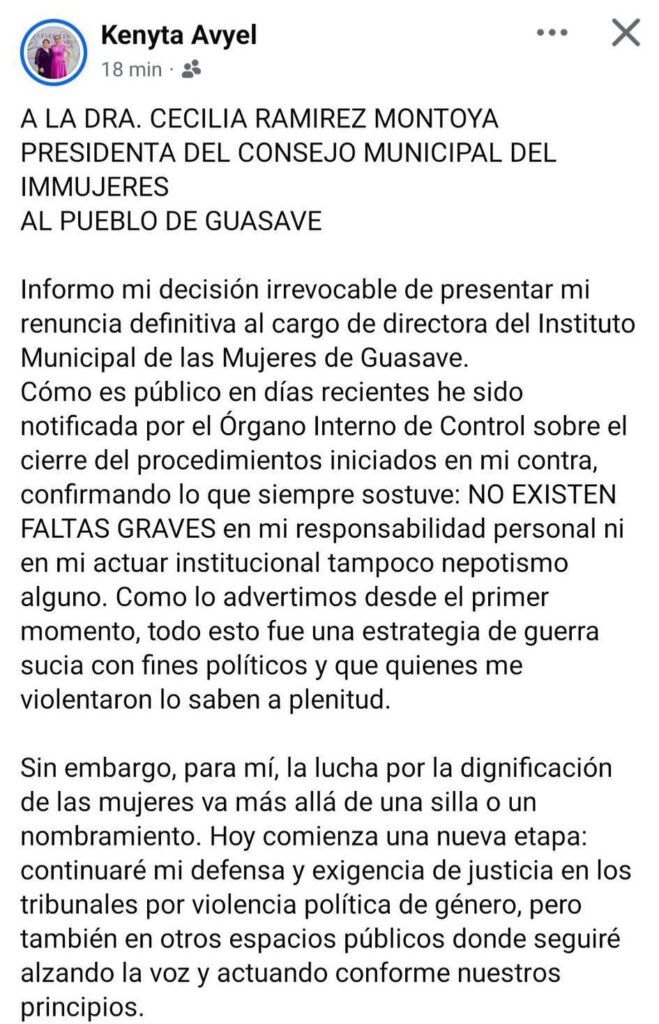 Publicación en redes sociales de Kena Leyva Camacho.