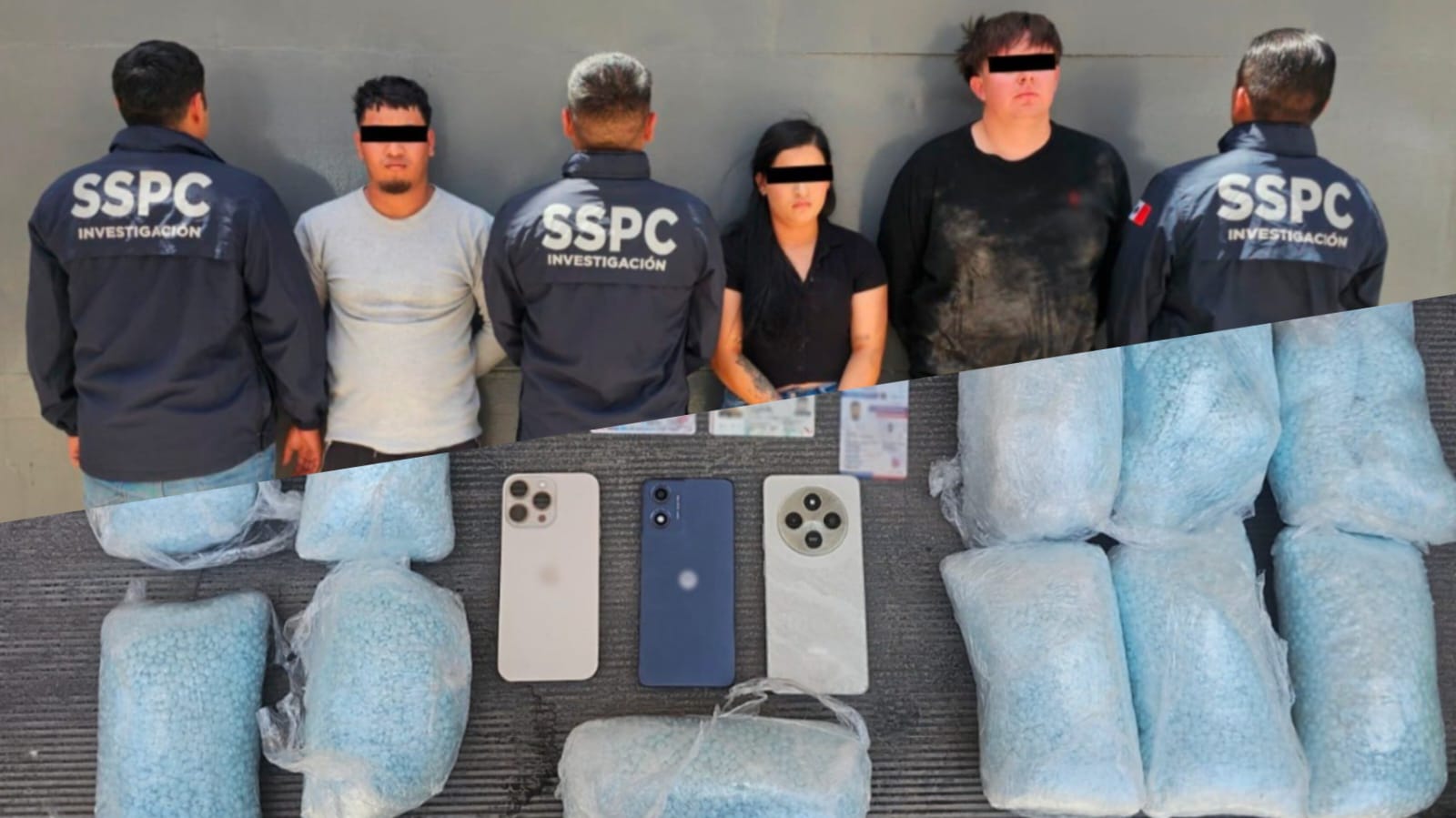 Personas detenidas con más de 100 mil pastillas de fentanilo en Ciudad Juárez, Chihuahua.