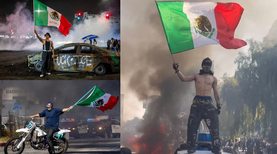 bandera de México en protestas inmigrantes en EU