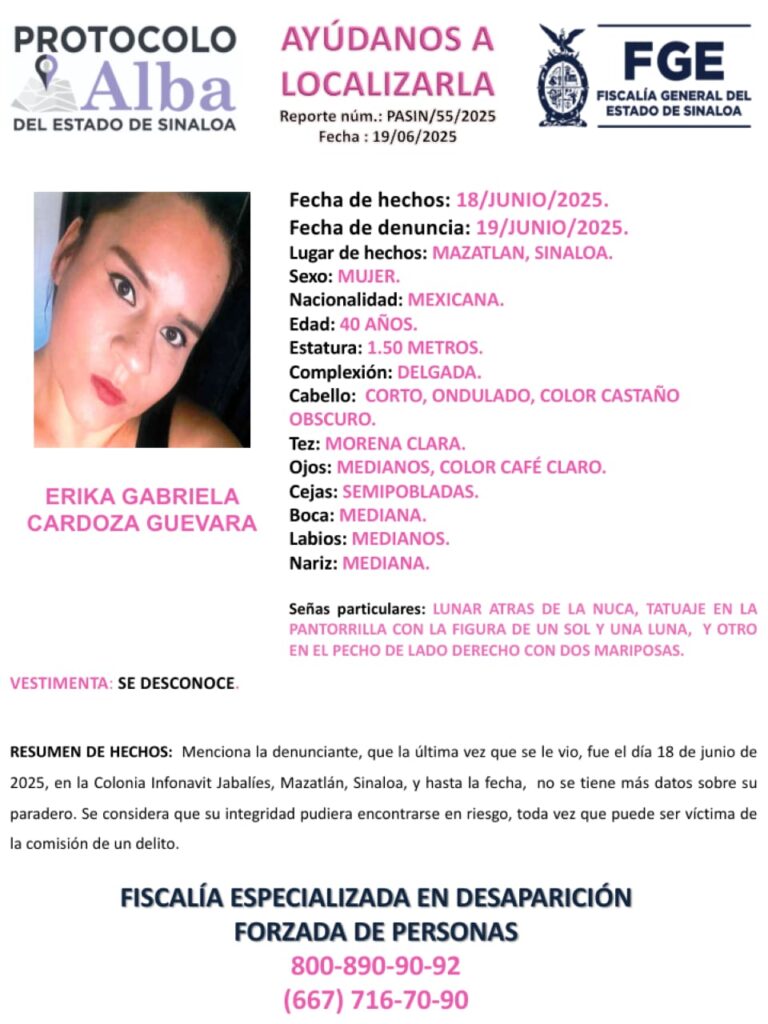 Ficha de búsqueda de Erika Gabriela Cardoza Guevara.