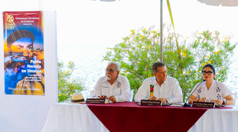Evento Pablo Neruda en Topolobampo de Feliciano Castro. Fotos de él, Juana Minerva y Antonio Menéndez