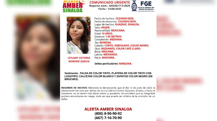 Ficha de búsqueda de Leylany Victoria Moreno García.