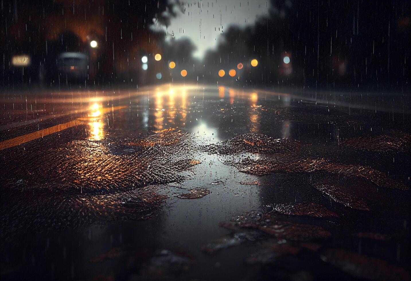Calle mojada por lluvia.