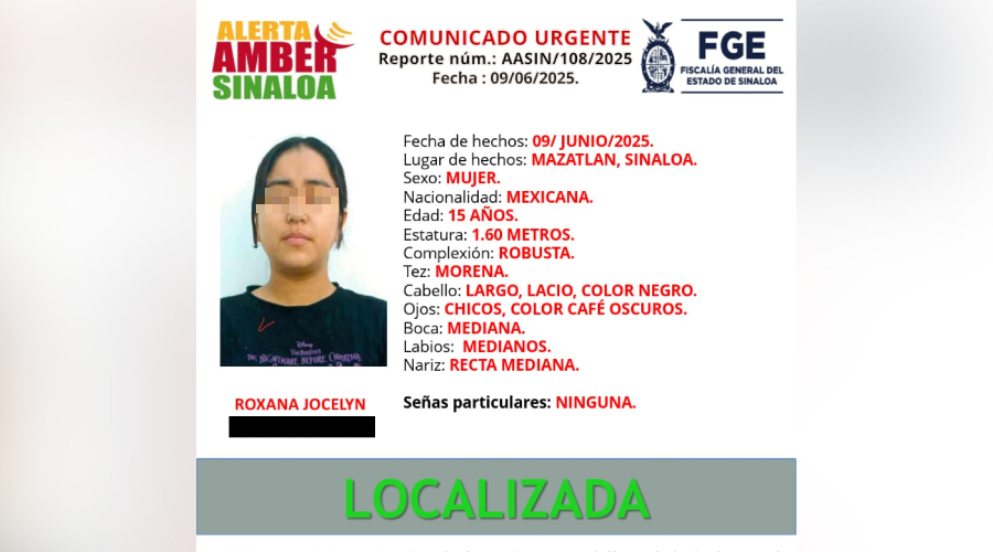 FGE reportan la localización de la joven Roxana Jocelyn sana y salva