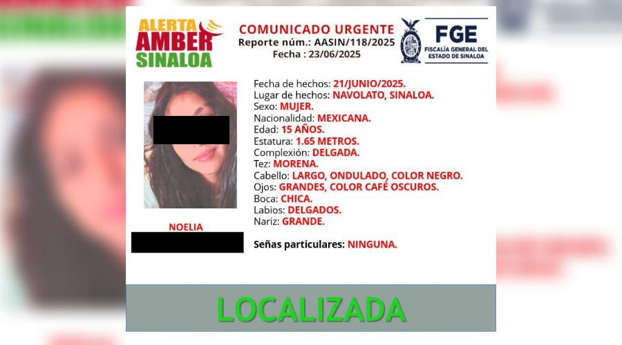 Noelia fue localizada sana y salva.