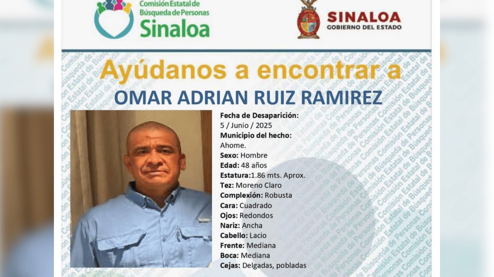 Omar Adrián desapareció en Los Mochis el 05 de junio