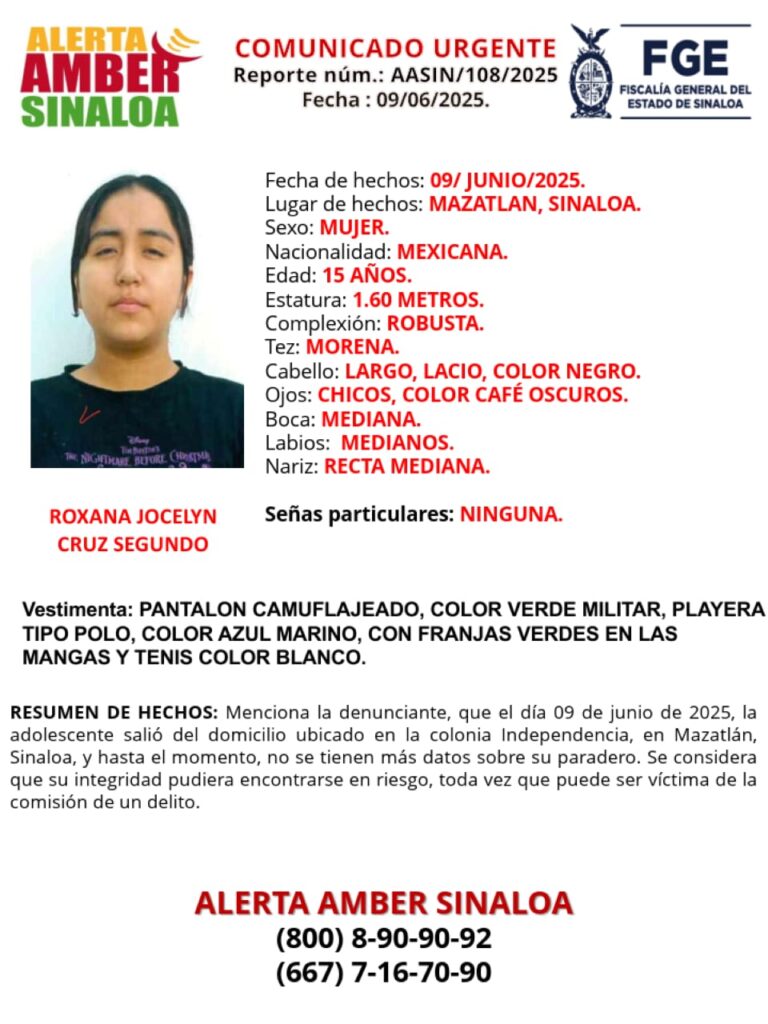 Ficha de búsqueda de Roxana Jocelyn Cruz Segundo.