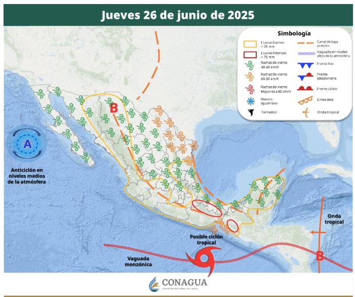 El SMN prevé que el próximo jueves 26 de junio la tormenta tropical Flossie esté activa en el Pacífico.
