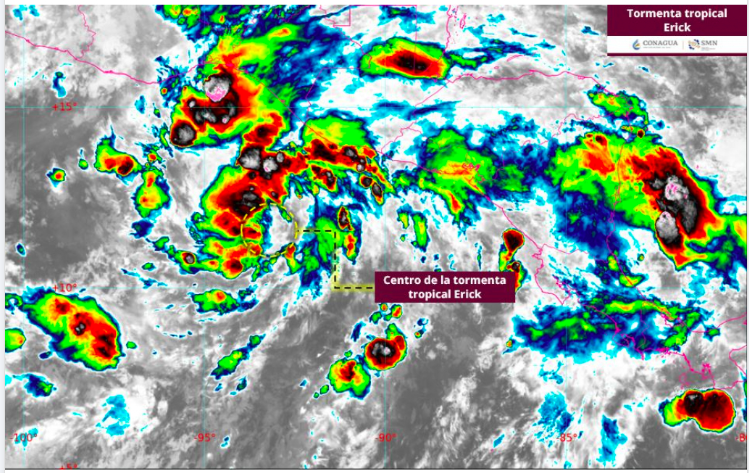 Imagen de satélite de la ubicación de la tormenta tropical Erick
