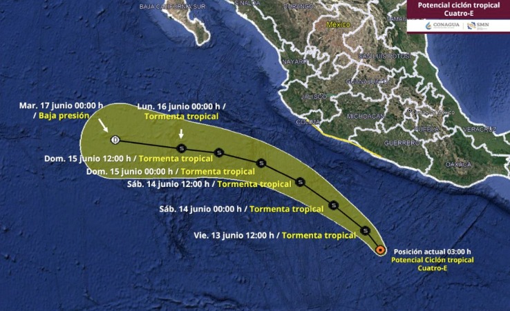 Mapa trayectoria ciclon dalila
