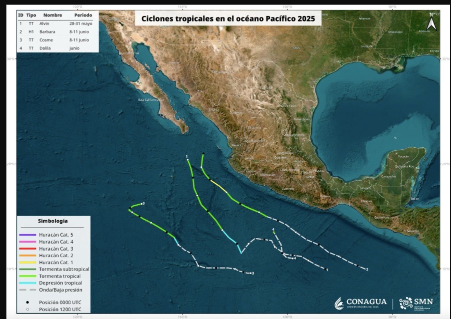 Así fue el paso de los ciclones tropicales ya registrados en el Pacífico durante la temporada 2025.