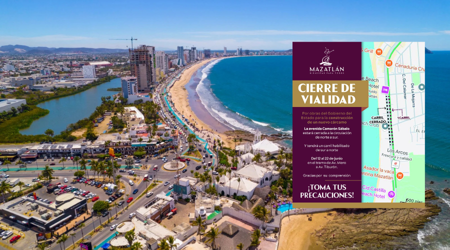 Anuncian cierre de circulación vehicular en la avenida Camarón Sábalo