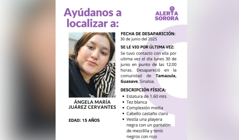 Ficha de búsqueda de joven desaparecida en Guasave