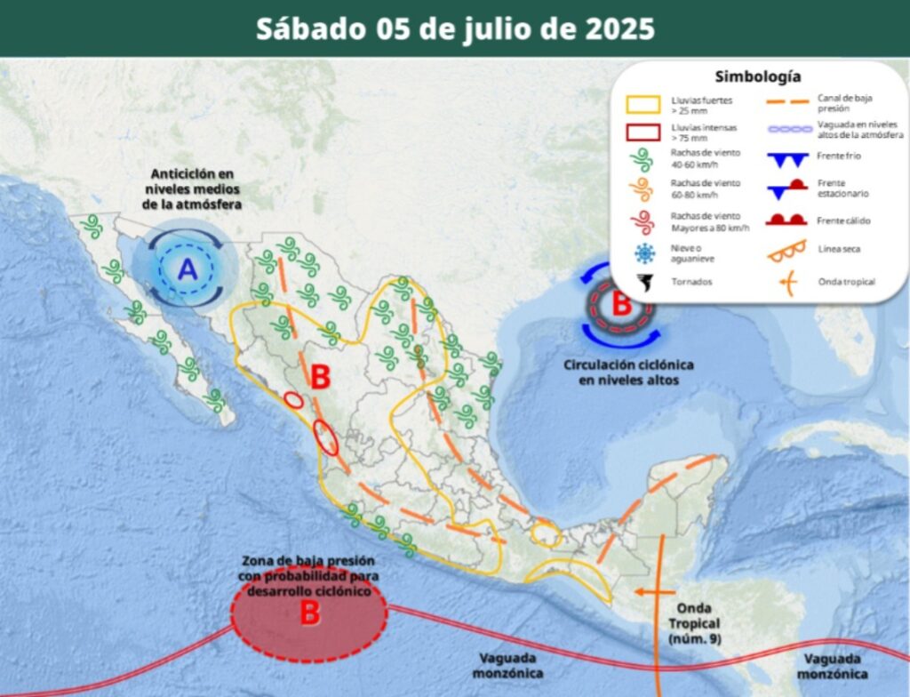 Áreas en vigilancia por desarrollo de tormentas significativas en las siguientes 24 horas
