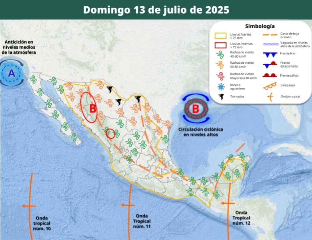 Áreas en vigilancia por desarrollo de tormentas significativas en las siguientes horas