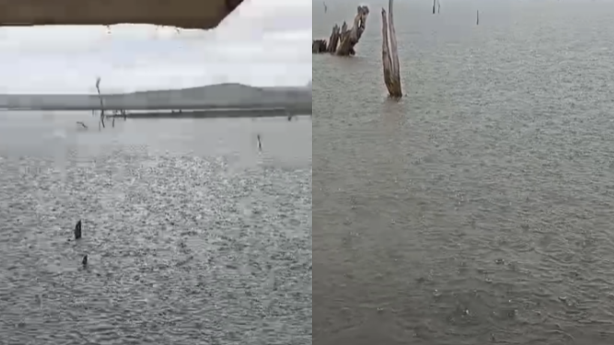 Así de hermosa se escucha y ve la lluvia en la presa Miguel Hidalgo en El Fuerte