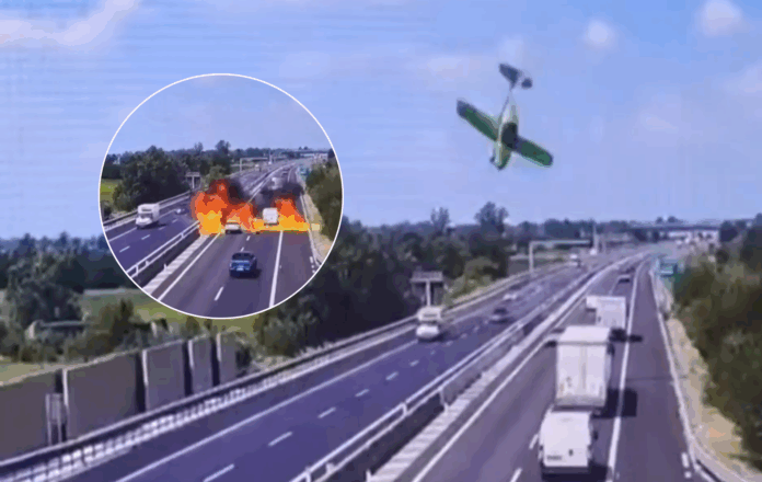 VIDEO: Avioneta se estrella y explota sobre autopista en Italia; impactante momento queda grabado