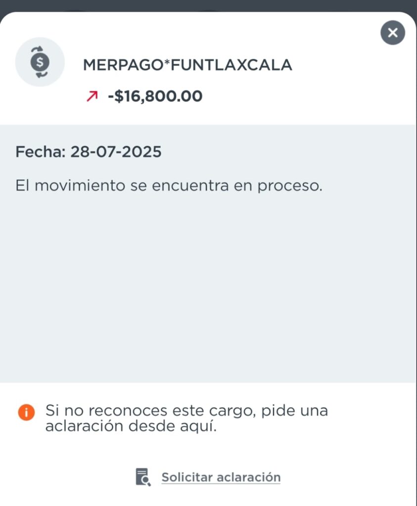Cargo realizado por las personas desconocidas.