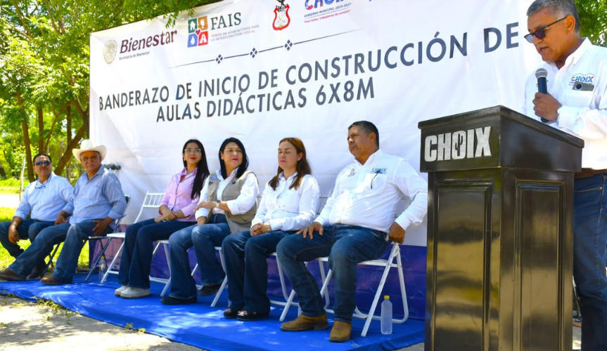 Banderazo de inicio de construcción de aulas didácticas en poblados de Choix