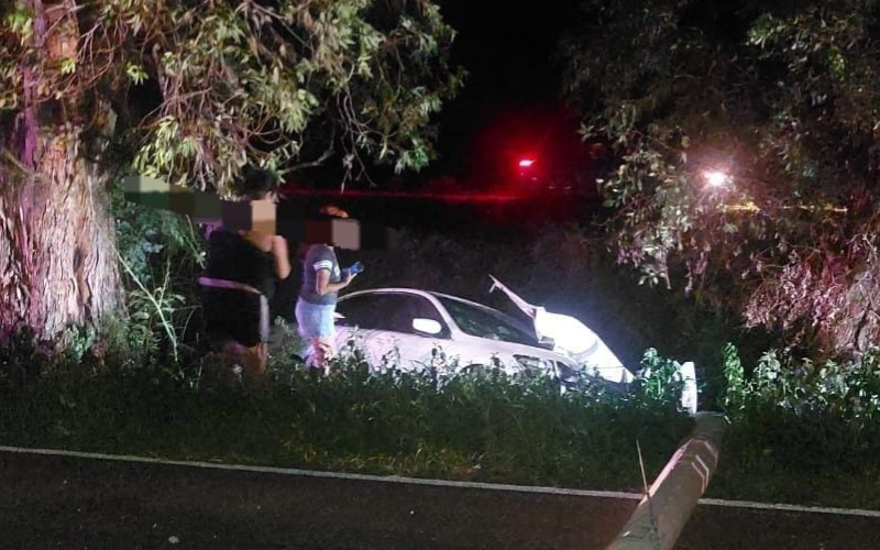 El automóvil sale de la carretera tras chocar contra un poste