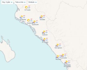 Condiciones del clima para Sinaloa este sábado 05 de julio