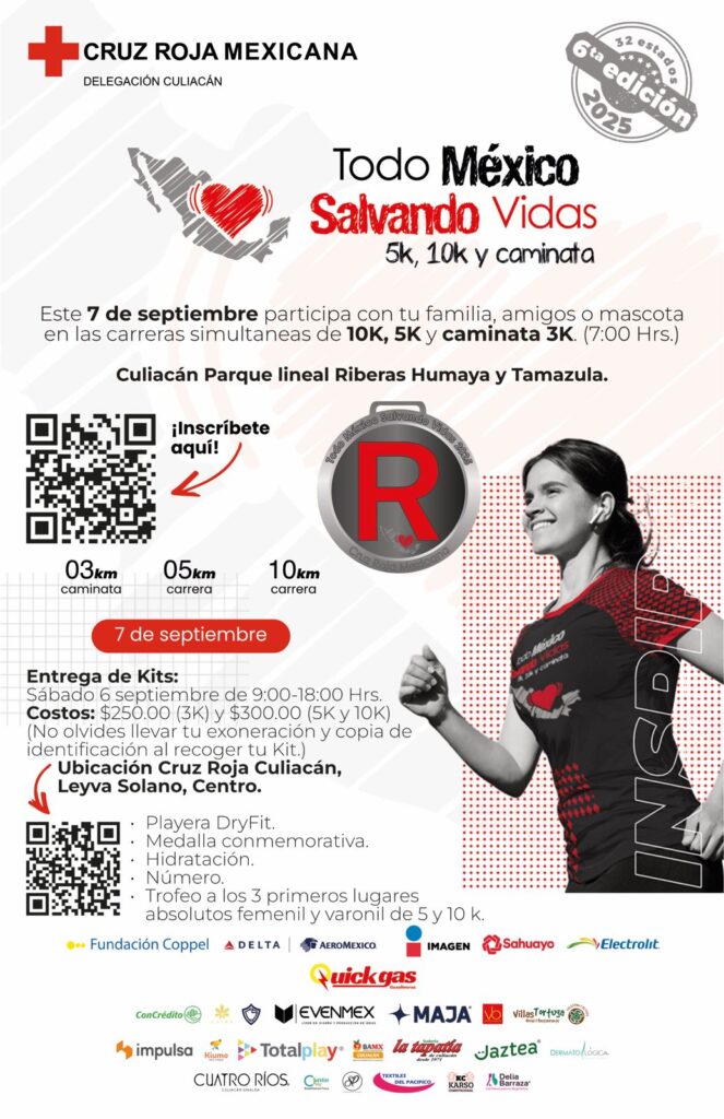 Cruz Roja invita a la carrera Todo México Salvando Vidas el próximo 7 de septiembre en Culiacán