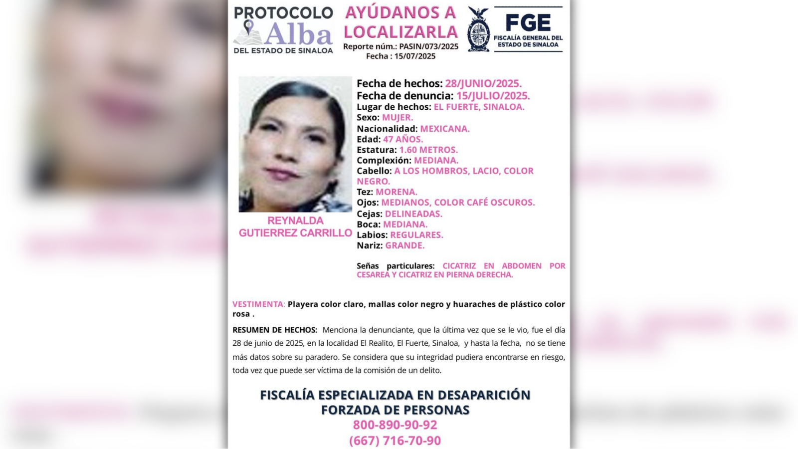 Fue vista por ultima vez a finales del mes de Junio