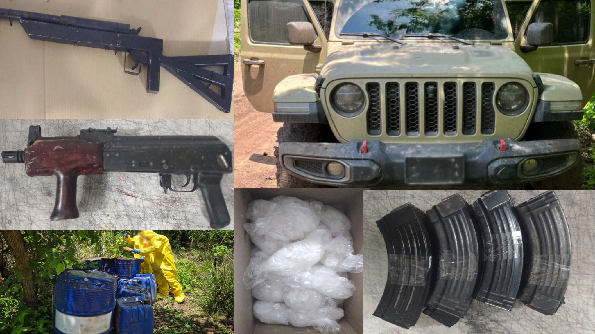 En Cosalá aseguran armas largas, una de ellas hechiza, 10 kilos de crystal y un carro robado