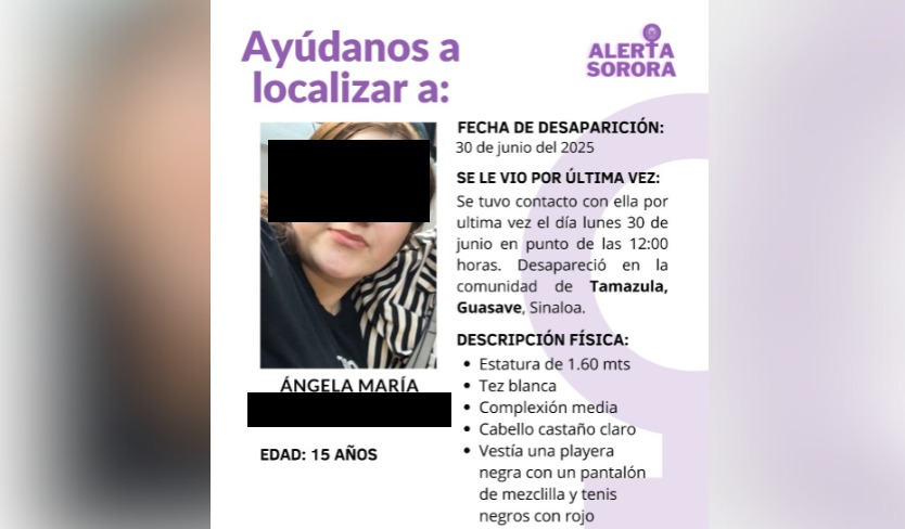 Ángela María está de nuevo con su familia, luego de ser reportada desparecida en Guasave