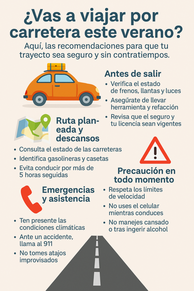 ¿Vas a viajar por carretera este verano? Sigue estas recomendaciones para que tu trayecto sea seguro