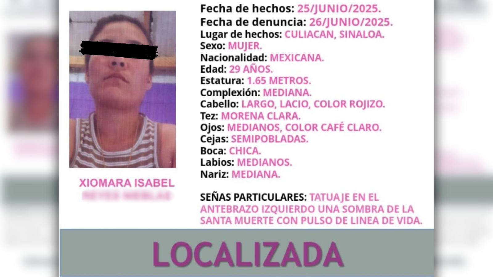 Localizan a Xiomara Isabel