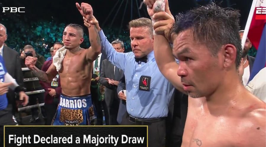 Manny Pacquiao y Mario Barrios tras su pelea.