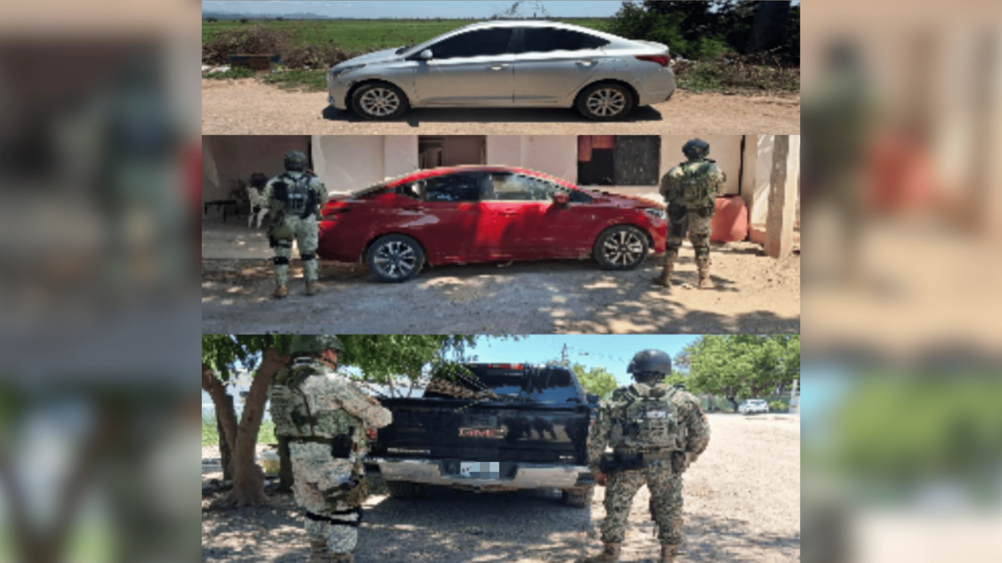 Militares aseguran tres vehículos robados al sur del municipio de Culiacán
