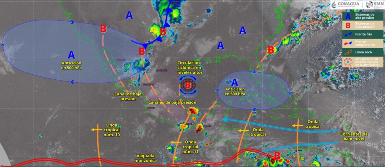 Monzón y canales de baja presión dejarán lluvias fuertes en 12 estados de México