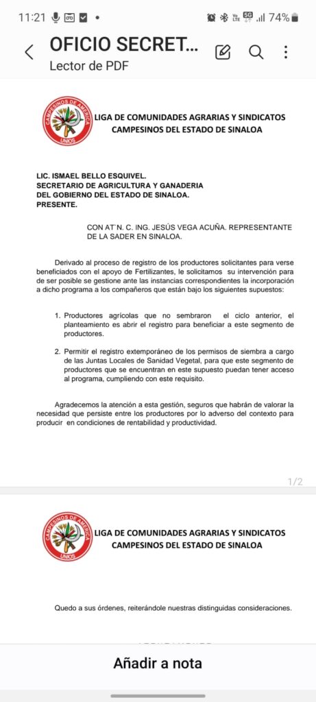 Piden a Sader flexibilidad para acceder al programa de Fertilizantes para el Bienestar en Sinaloa