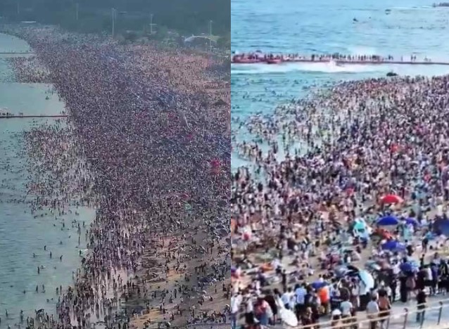 VIDEO: Impactantes multitudes abarrotan las playas en China ante ola de calor
