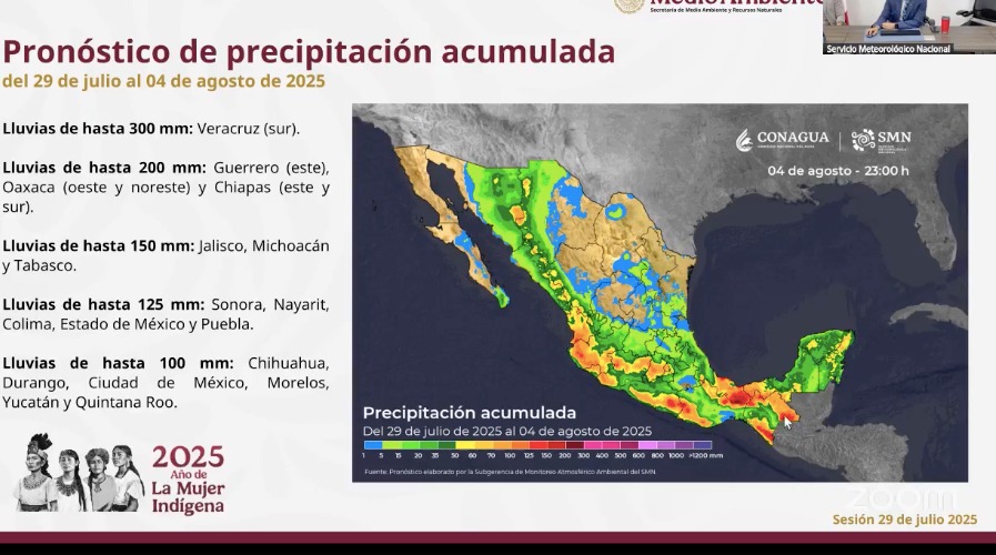 Pronóstico de lluvias del 29 de julio al 4 de agosto. 