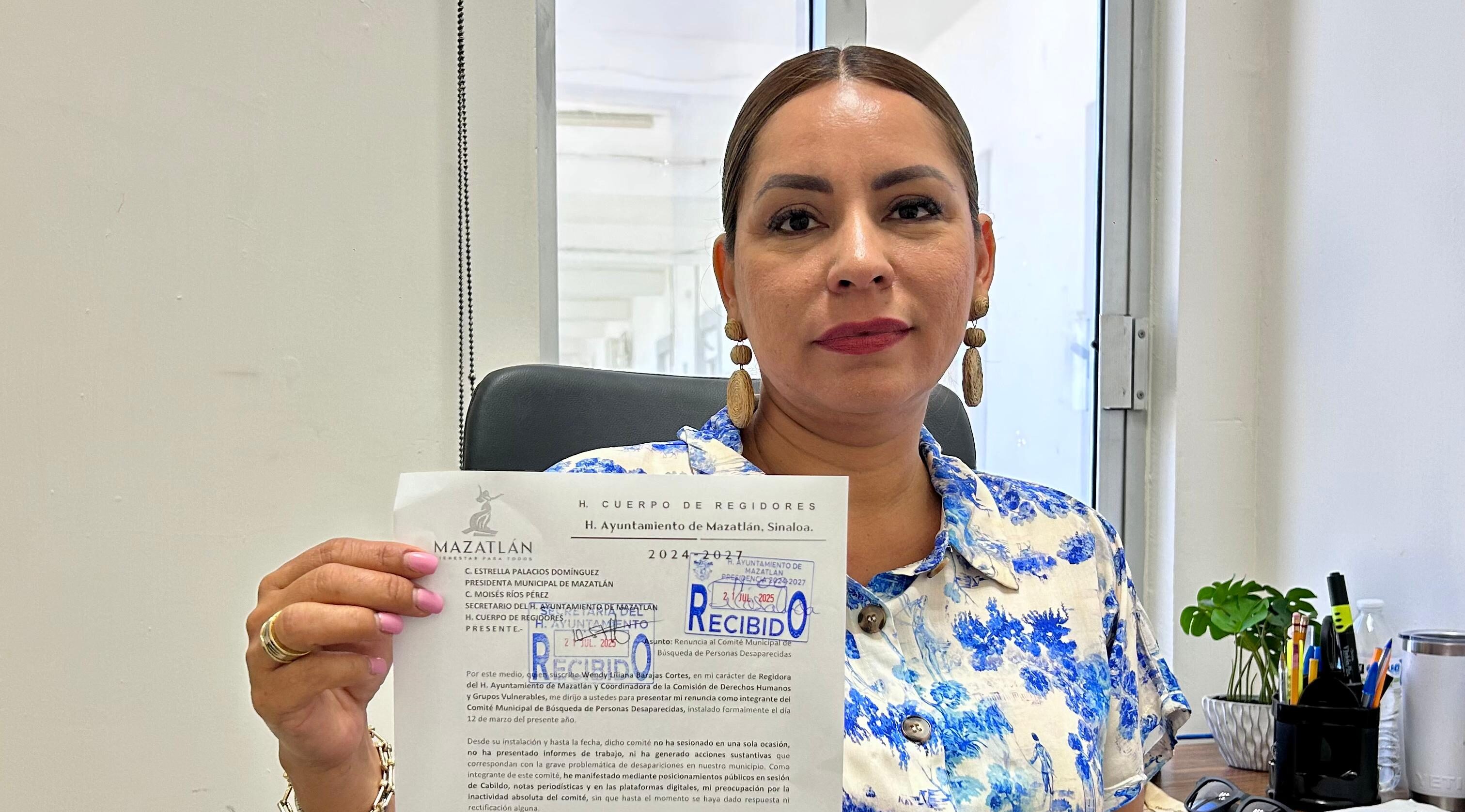 Regidora Wendy Barajas renuncia al Comité de Búsqueda de Personas en Mazatlán