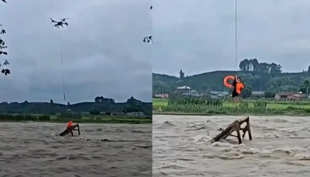 ¡Asombroso rescate! Dron salva a pescador atrapado por la fuerte corriente de un río en China: VIDEO