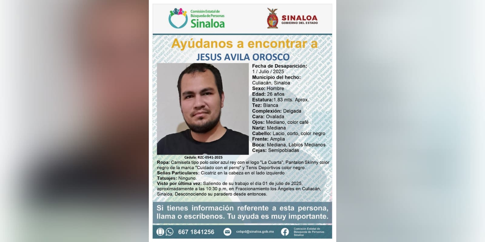 Activan ficha de búsqueda de Jesús Ávila Orosco