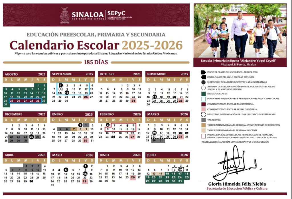 Sepyc publica el calendario escolar 2025-2026 para Sinaloa